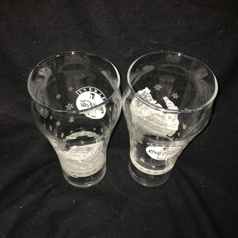 2 VTG "Always Coca-Cola"  Frosted Santa Glasses 1999 Coke Clear Christmas - Picture 4 of 8